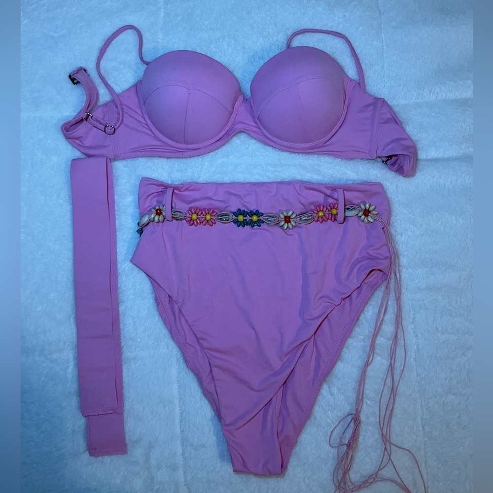Pink Bikini Set with Floral Belt - Picture 5 of 5